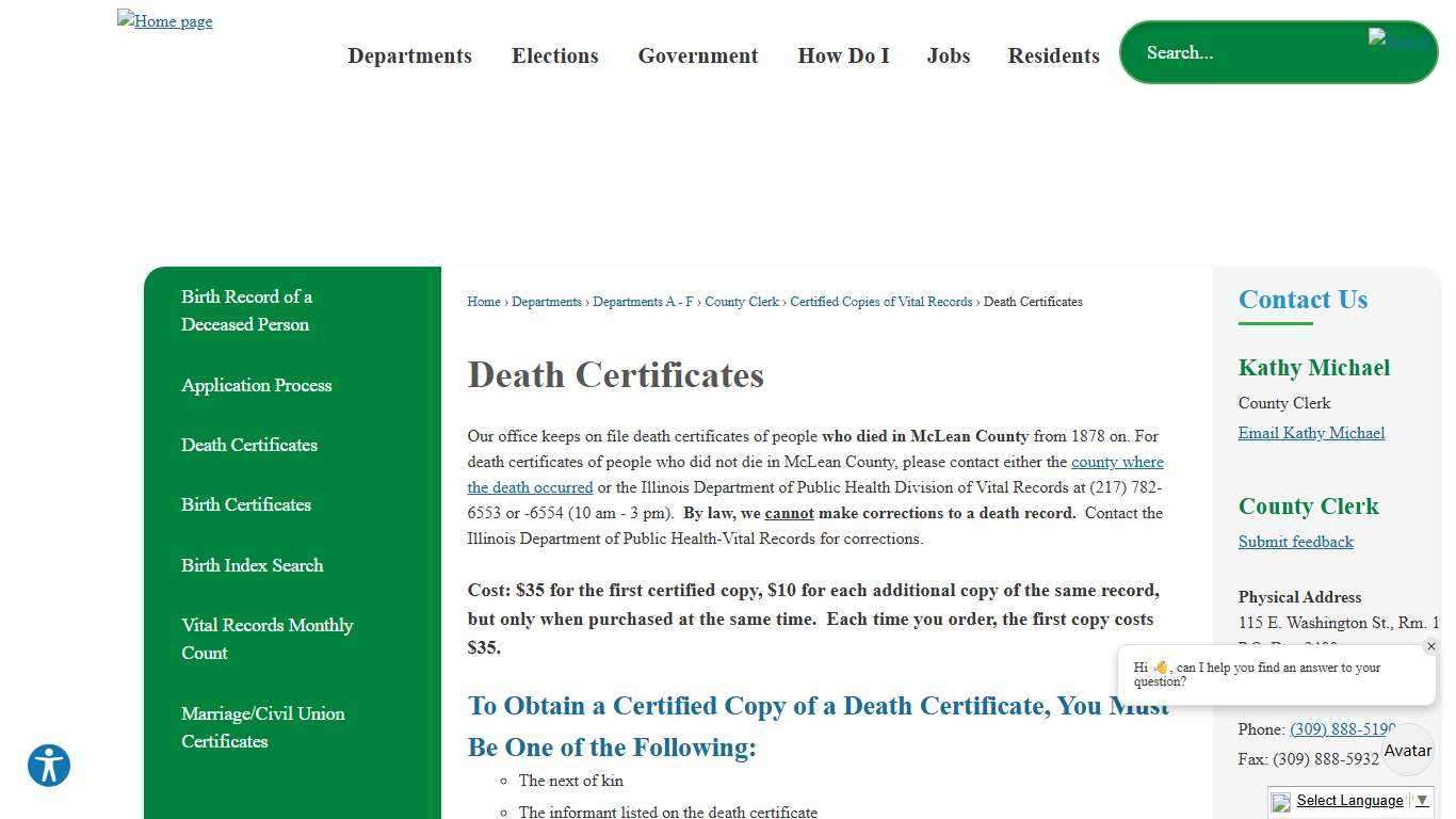 Death Certificates | McLean County, IL - Official Website